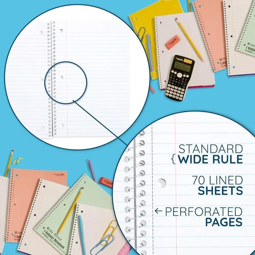 Blue Summit Pastel Spiral Notebooks, 1 Subject Pastel Notebooks Wide Ruled, P...